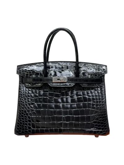 Hermes Birkin 30CM Crocodile Leather Bag Black 524354