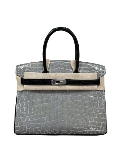 Hermes Birkin 30CM Gray Black Crocodile Leather Bag 524228