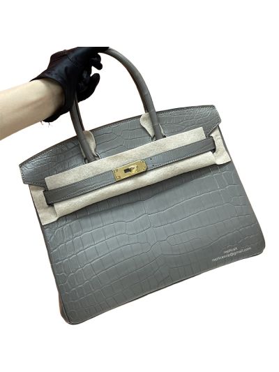 Hermes Birkin 30CM Gray Crocodile Leather Bag 524232