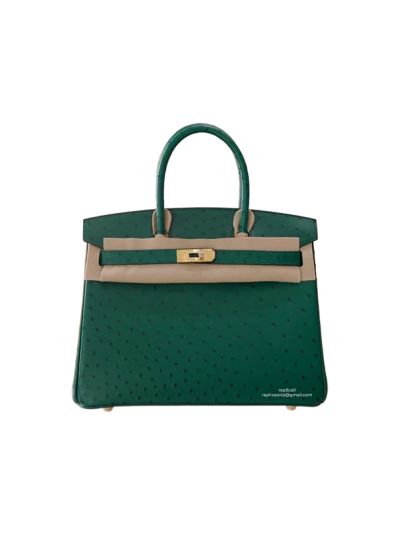 Hermes Birkin 30CM Ostrich Leather Bag Green 524340