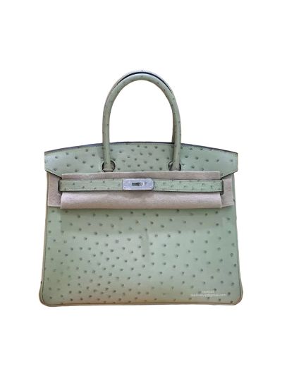 Hermes Birkin 30CM Ostrich Leather Bag Mint Green 524339