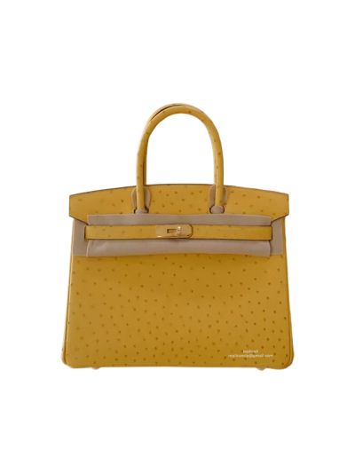 Hermes Birkin 30CM Ostrich Leather Bag Yellow 524337