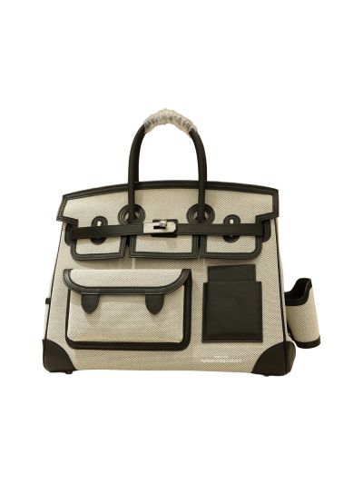 Hermes Birkin 35 Cargo Canvas Fabric and Leather Tote Bag Black 35x25x18C 524738
