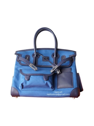 Hermes Birkin 35 Cargo Fabric Leather Tote Bag 522049