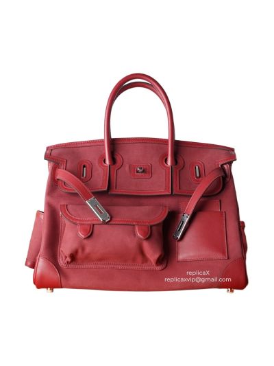 Hermes Birkin 35 Cargo Fabric Leather Tote Bag 522050