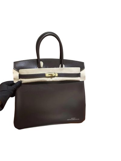 Hermes Birkin 36 HAC Box Leather Bag Dark Brown 36CM 524466