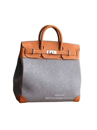 Hermes Birkin HAC 40 Bag in Grey Todoo Wool and Gold Togo Leather with Palladium Hardware