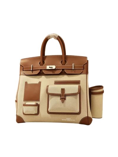 Hermes Birkin 40 HAC Bleu Marine Toile Black Box Calf Cargo Canvas Tote Bag Brown 40CM 524726
