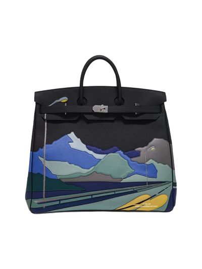 Hermes Birkin 50 HAC Tote Bag Bleu De Prusse Togo Swift and Clemence Limited Edition Endless Road Black 50CM 524729