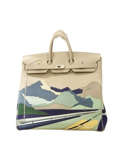Hermes Birkin 50 HAC Tote Bag Bleu De Prusse Togo Swift and Clemence Limited Edition Endless Road White 50CM 524728 