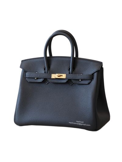 Hermes Birkin Bag Hermes VIP Birkin 25 Tote Bag Black Calfskin Leather Hand Stitched 522764
