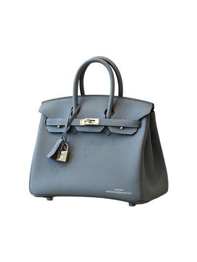 Hermes Birkin Bag Hermes VIP Birkin 25 Tote Bag Blue Calfskin Leather Hand Stitched 522760