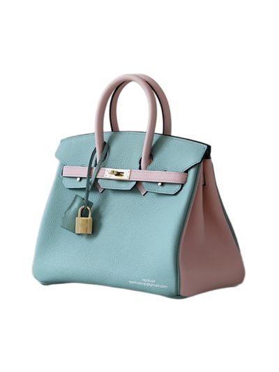 Hermes Birkin Bag Hermes VIP Birkin 25 Tote Bag Blue Pink Togo Calfskin Leather Hand Stitched 522755