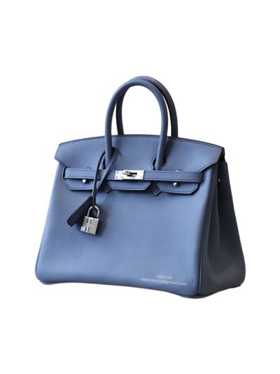 Hermes Birkin Bag Hermes VIP Birkin 25 Tote Bag Blue Togo Calfskin Leather Hand Stitched 522754