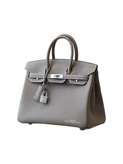 Hermes Birkin Bag Hermes VIP Birkin 25 Tote Bag Gray Calfskin Leather Hand Stitched 522762