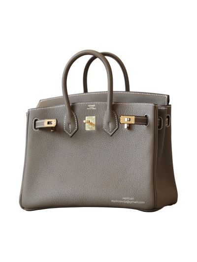 Hermes Birkin Bag Hermes VIP Birkin 25 Tote Bag Gray Calfskin Leather Hand Stitched 522763