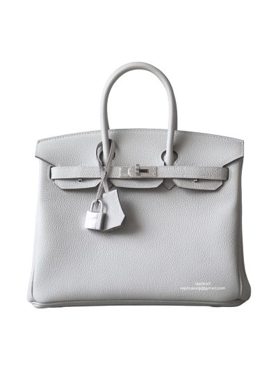 Hermes Birkin Bag Hermes VIP Birkin 25 Tote Bag Gray Togo Calfskin Leather Hand Stitched 522747
