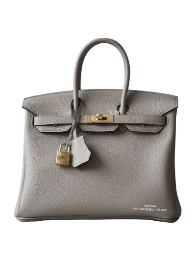 Hermes Birkin Bag Hermes VIP Birkin 25 Tote Bag Gray Togo Calfskin Leather Hand Stitched 522748