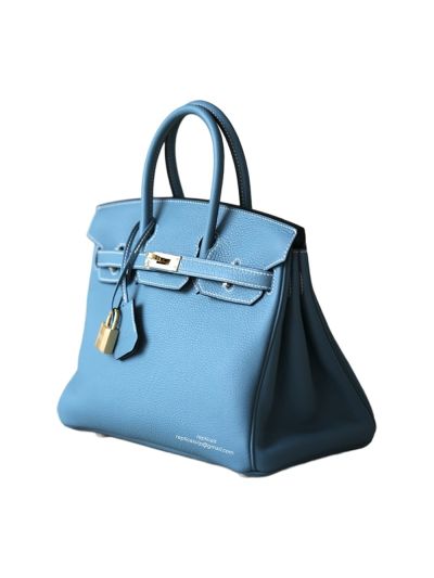 Hermes Birkin Bag Hermes VIP Birkin 25 Tote Bag Light Blue Togo Calfskin Leather Hand Stitched 522752