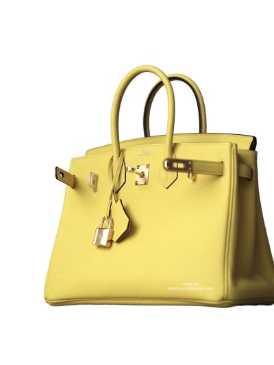 Hermes Birkin Bag Hermes VIP Birkin 25 Tote Bag Yellow Togo Calfskin Leather Hand Stitched 522750