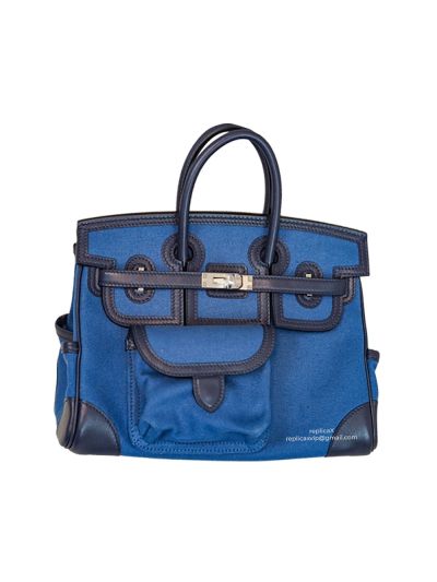 Hermes Birkin Cargo 25 Blue Swift and Canvas Bag Palladium Hardware 522408