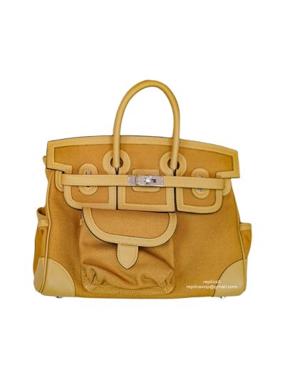 Hermes Birkin Cargo 25 Tan Swift and Canvas Bag Palladium Hardware 522409