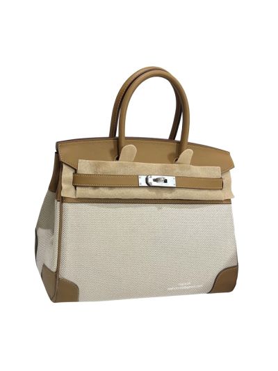 Hermes Birkin Cargo 30 Nata Swift and Ecru Amande Toile H Canvas Tote Bag Tan 30CM 524520