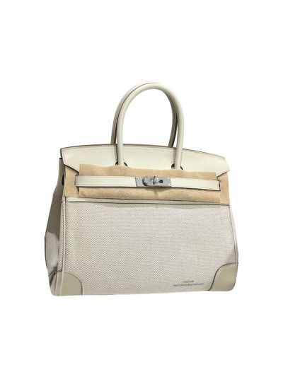Hermes Birkin Cargo 30 Nata Swift and Ecru Amande Toile H Canvas Tote Bag White 30CM 524521