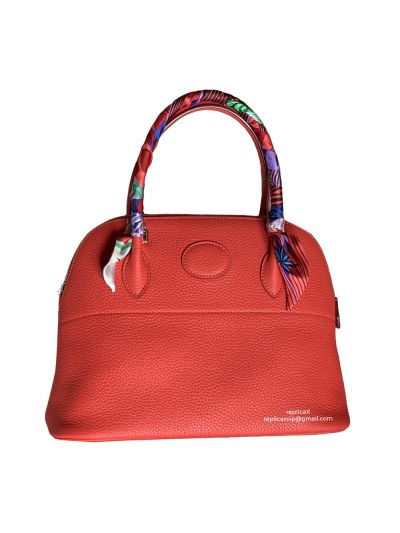 Hermes Bolide Bag Hermes VIP Bolide 2Way Bowling Tote Bag Red Clemence Leather 27CM 31CM 522734