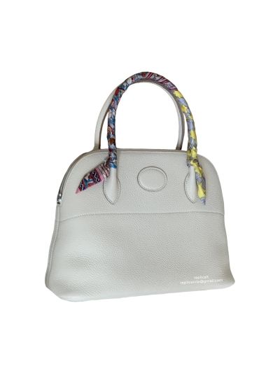 Hermes Bolide Bag Hermes VIP Bolide 2Way Bowling Tote Bag White Clemence Leather 27CM 31CM 522739
