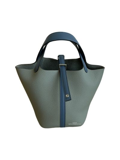 Hermes Bucket Bag Hermes Picotin Lock Leather Bucket Bag Blue 18CM 523611