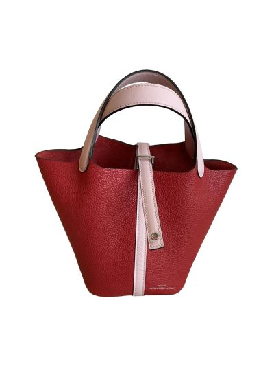 Hermes Bucket Bag Hermes Picotin Lock Leather Bucket Bag Red 18CM 523708