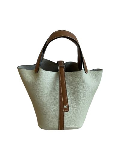  Hermes Bucket Bag Hermes Picotin Lock Leather Bucket Bag White 18CM 523712