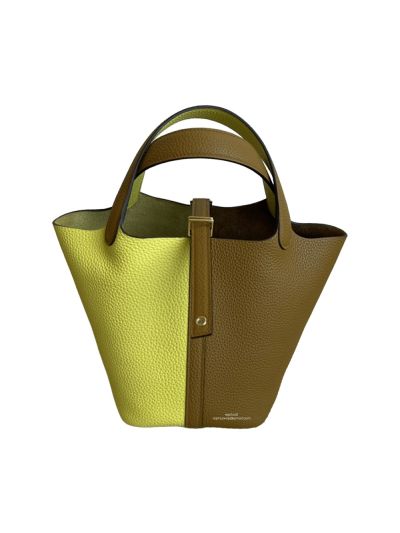 Hermes Bucket Bag Hermes Picotin Lock Leather Bucket Bag Yellow White 18CM 523715