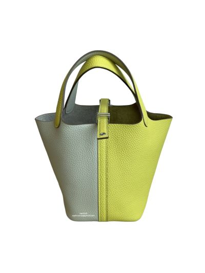 Hermes Bucket Bag Hermes Picotin Lock Leather Bucket Bag Yellow White 18CM 523714