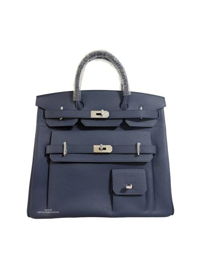 Hermes Caban Togo Leather Multi Pockets Birkin 40 HAC Tote Bag Blue 40CM 524908