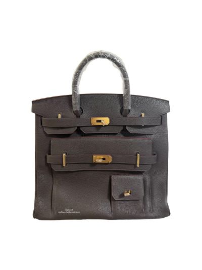 Hermes Caban Togo Leather Multi Pockets Birkin 40 HAC Tote Bag Dark Brown 40CM 524912