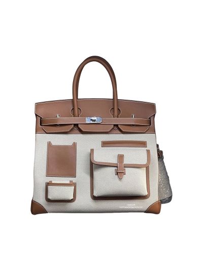Hermes Cargo HAC Birkin 40 Toile Canvas Brown Box Leather Bag 40CM 524777