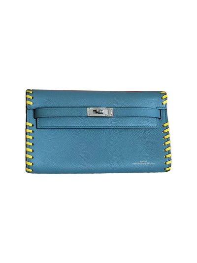 Hermes Classic Leather Kelly To Go Wallet Blue 524754