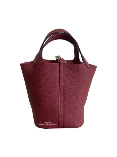 Hermes Clemence Picotin Lock 18 Burgundy Bag Gold Hardware 18CM 522312