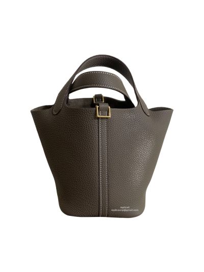 Hermes Clemence Picotin Lock 18 Grey Bag Gold Hardware 18CM 522299