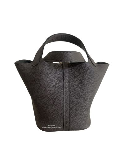 Hermes Clemence Picotin Lock 18 Grey Bag Gold Hardware 18CM 522311