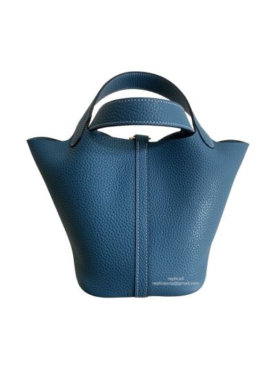 Hermes Clemence Picotin Lock 18 Navy Blue Bag Gold Hardware 18CM 522310