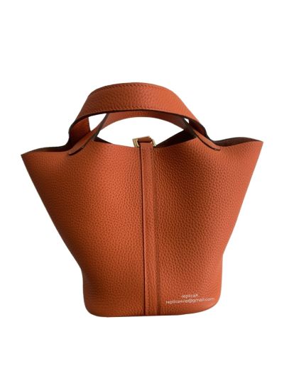 Hermes Clemence Picotin Lock 18 Orange Bag Gold Hardware 18CM 522307