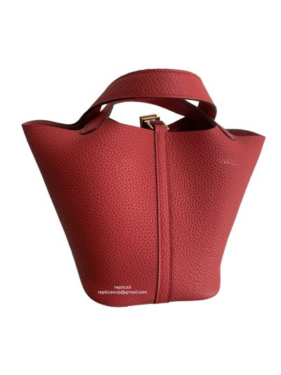 Hermes Clemence Picotin Lock 18 Red Bag Gold Hardware 18CM 522309