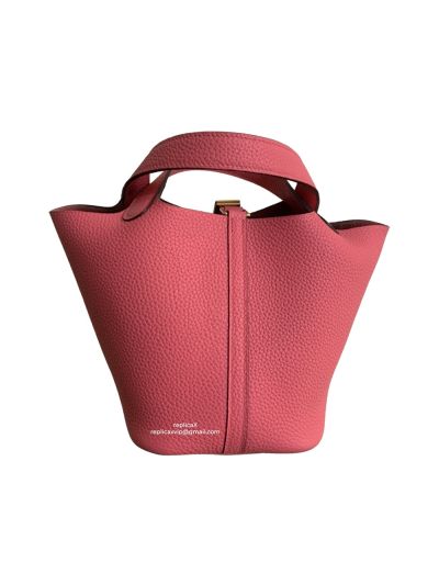 Hermes Clemence Picotin Lock 18 Rose Bag Gold Hardware 18CM 522303