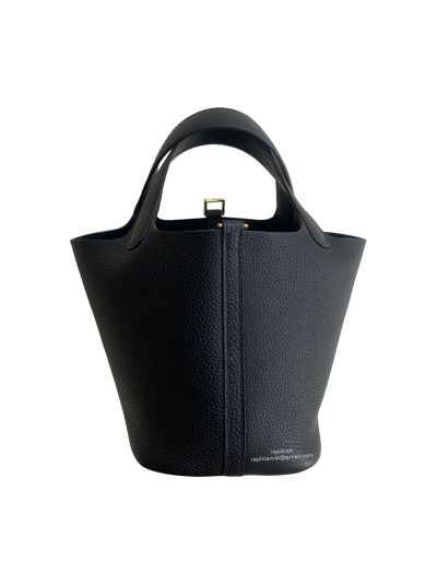 Hermes Clemence Picotin Lock 18 Sky Black Bag Gold Hardware 18CM 522306