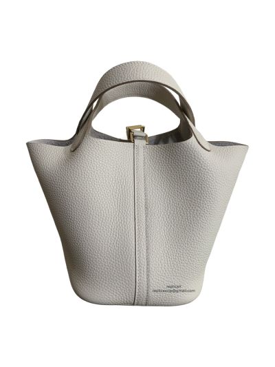 Hermes Clemence Picotin Lock 18 White Bag Gold Hardware 18CM 522313