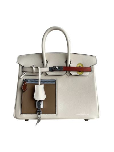 Hermes Colormatic Birkin 30 Leather Bag with Zip Pocket White 524983