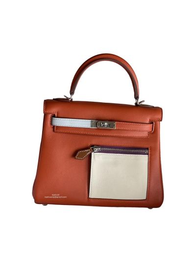 Hermes Colormatic Kelly 25 Leather Bag with Zip Pocket Orange 524982